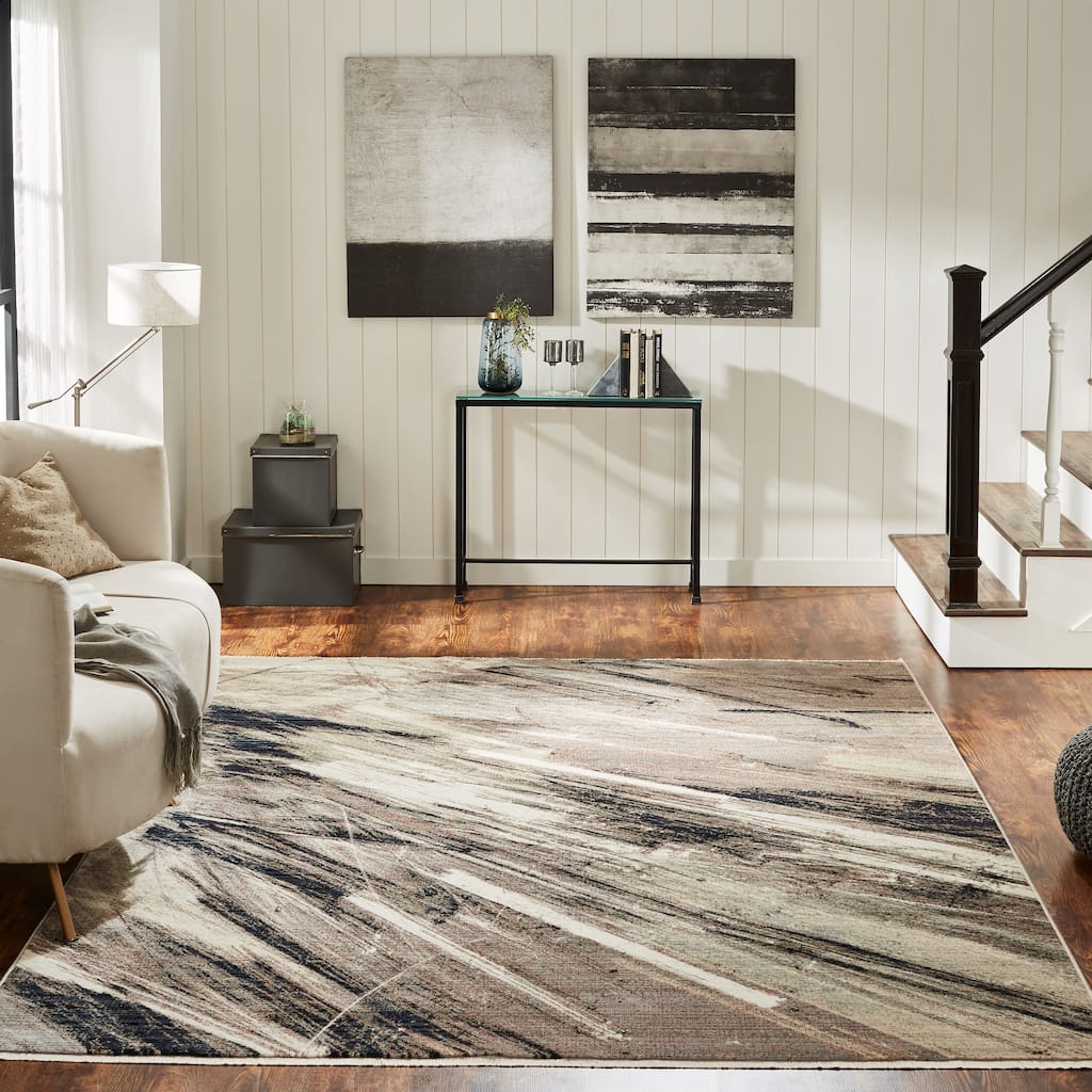 Abstract Grey Strie Area Rug