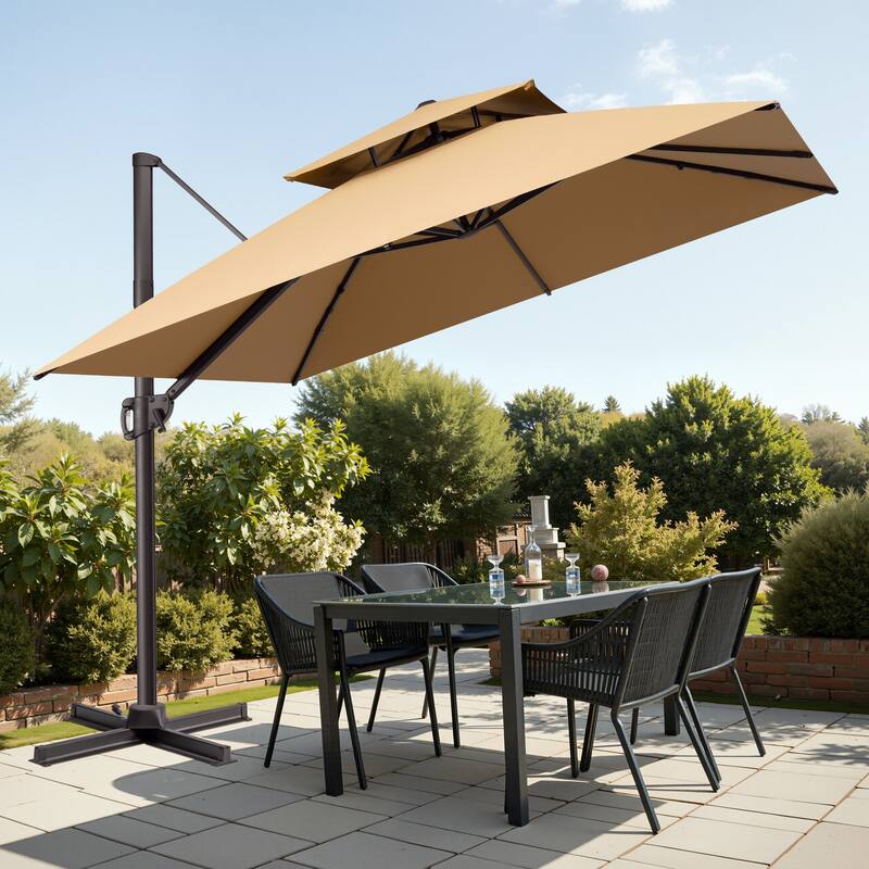 Outdoor 10ft Double Top Patio Cantilever Umbrella with Cross Base by Crestlive Products