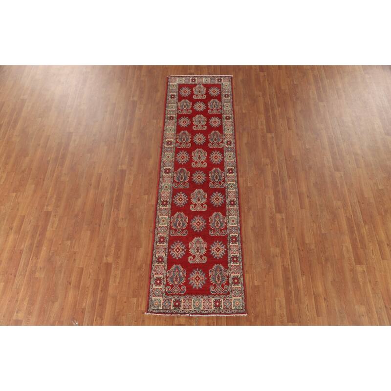 Geometric Kazak Runner Rug Hand-Knotted Traditional Wool Carpet - 2'8" x 9'4"