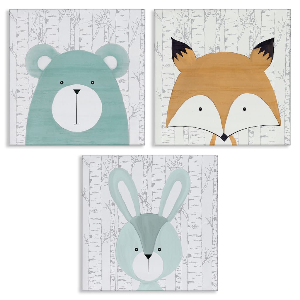 Stupell Whimsical Woodland Nursery Animals Canvas Wall Art Design By Kim Allen (Set of 3)