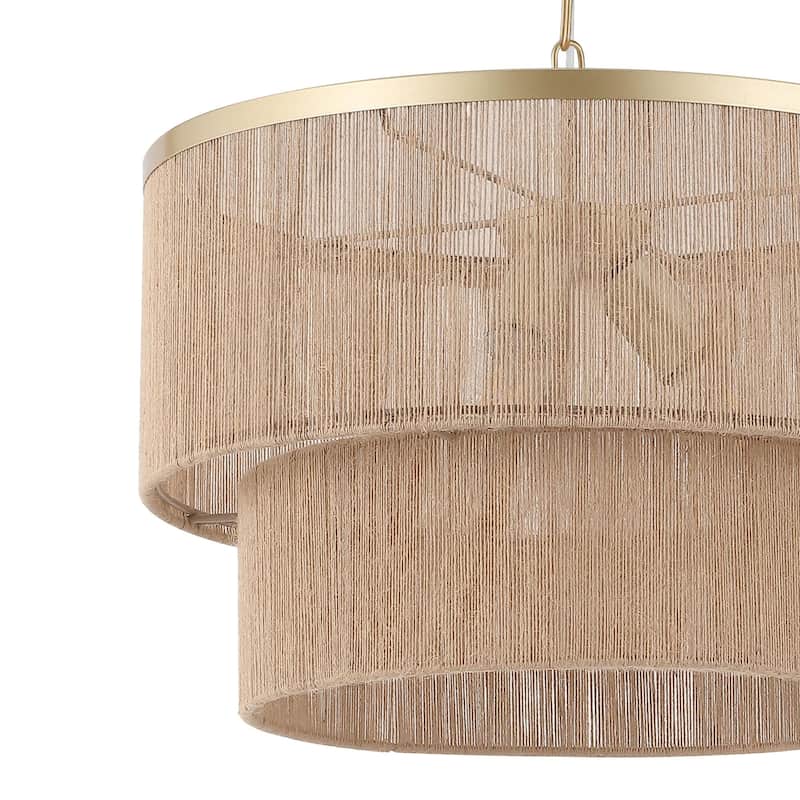 GetLedel 3-Light Coastal Boho Rope Drum Chandelier Hand-woven Ceiling Light