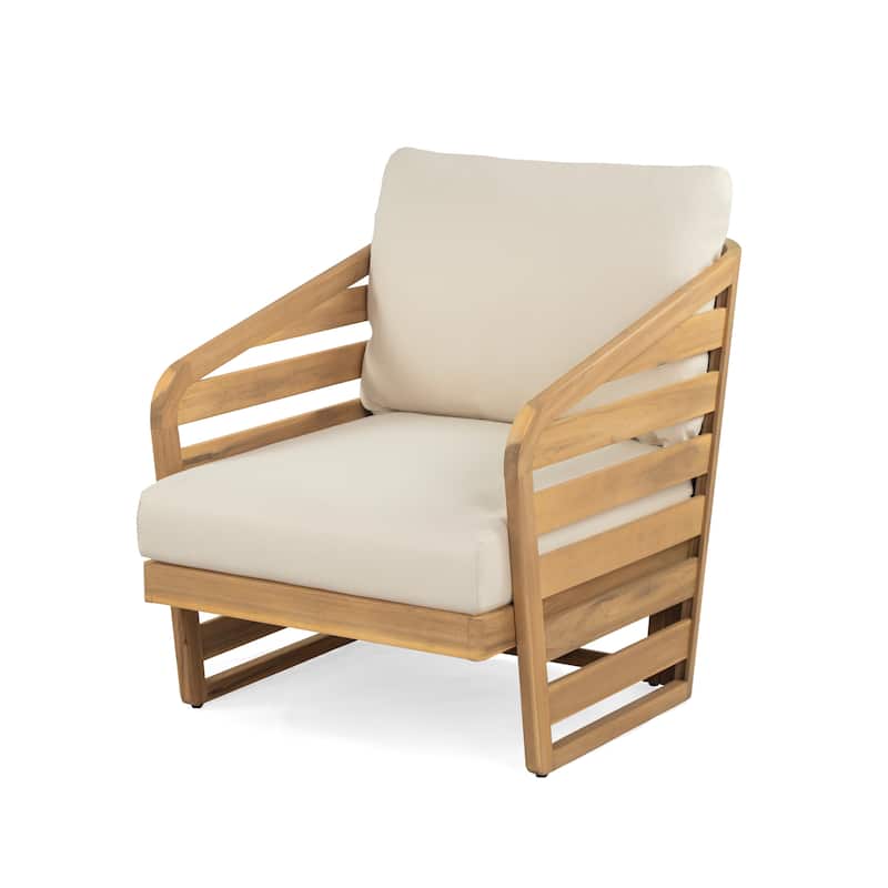 Roomfitters Outdoor Acacia Wood 4-Piece Patio Chat Set with Cushions, Beige