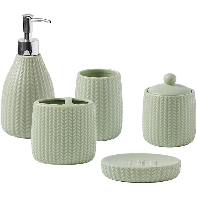 Premium Pastel Green Bathroom Accessories Set, Green, Boho Decor. Accesorios Para Baños. New Apartment Essentials. Green Toothbrush Holder and Soap