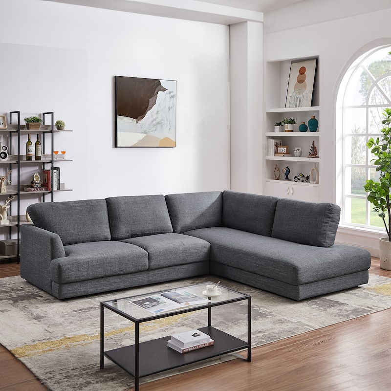 Gloria Mid-century Modern Cozy Sectional Linen Sofa - Grey - Right Facing