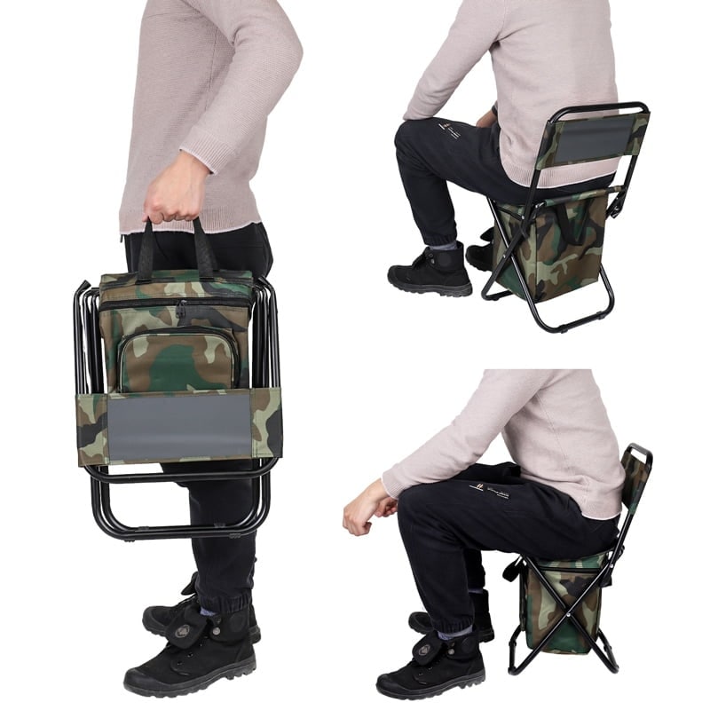 Portable Backrest Fishing Backpack Chair Seat Cooler Bag - Green