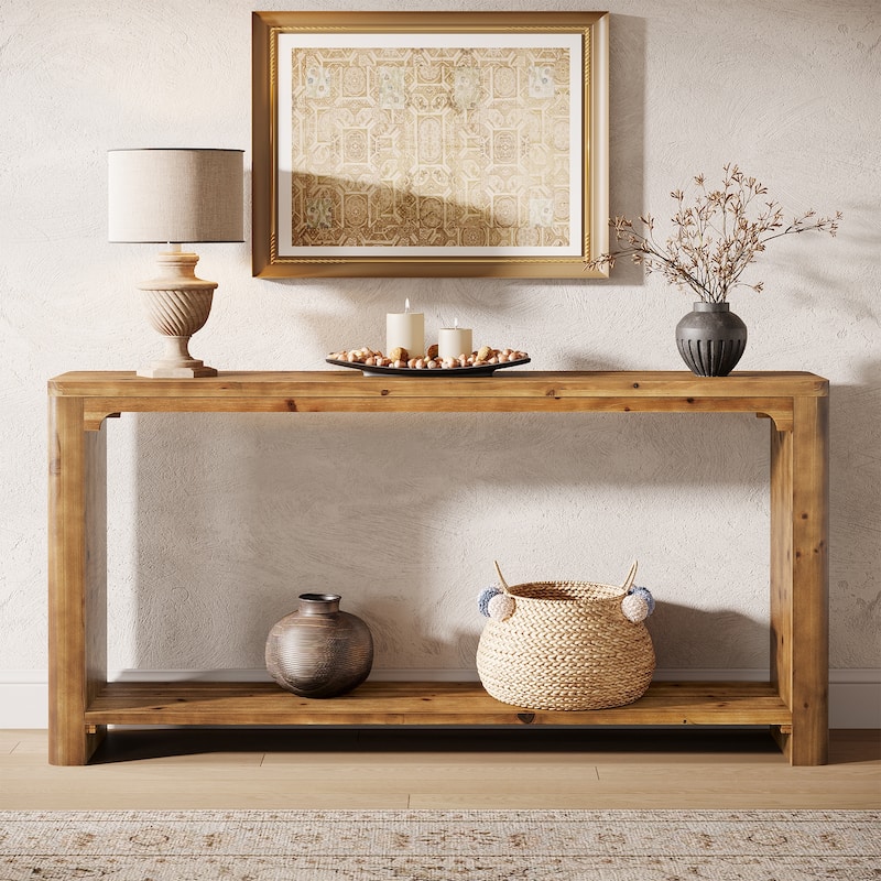 Solid Wood Entryway Table with 2-Tier Storage