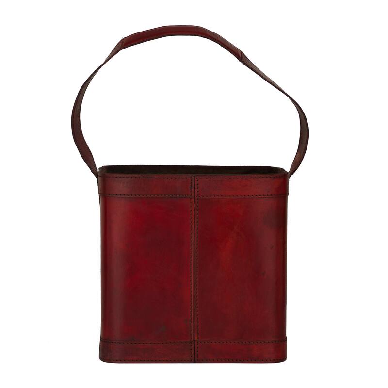 Sleek Leather 4-Bottle Wine Holder with Carrying Handle - Dark Blue, Brown, Red