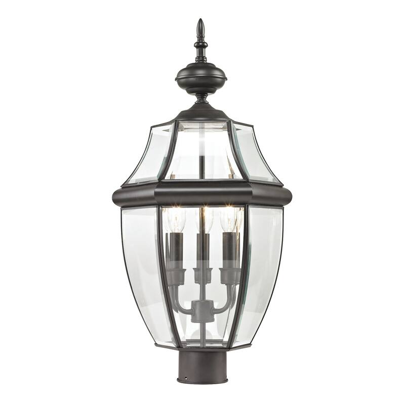 3-Light Round Cage Outdoor Post Light - 23" - Bronze