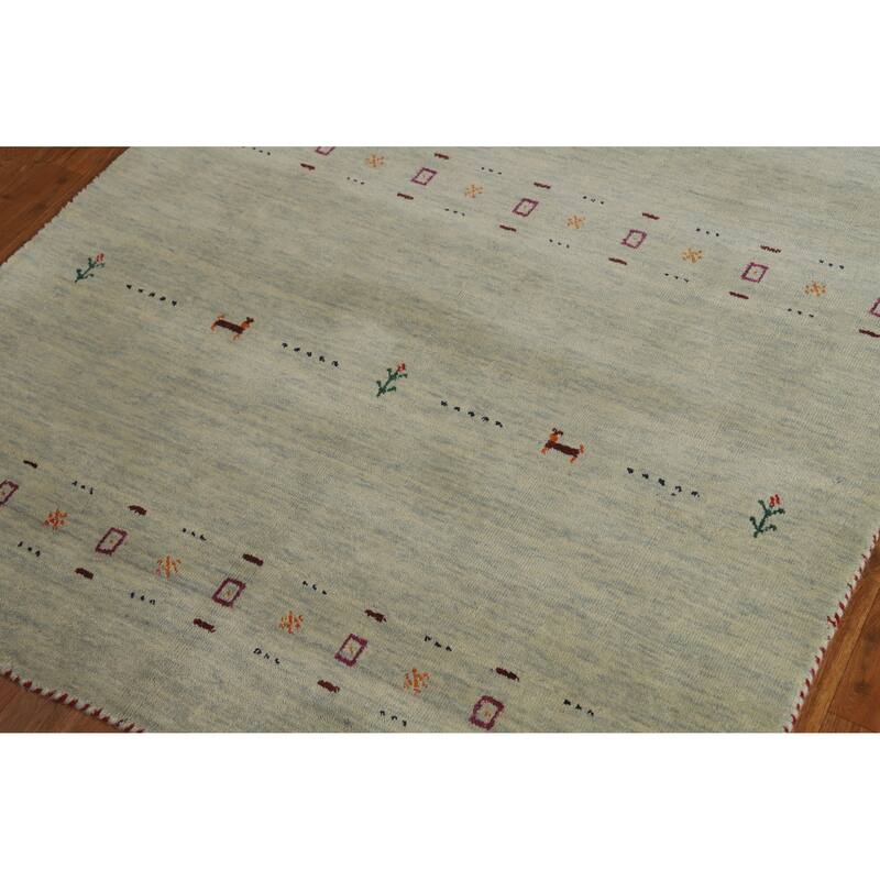 Hand Knotted Oriental 100% Wool Carpet Tribal Animal Pictorial Green Gabbeh Area Rug - 5' 10'' X 3' 11''