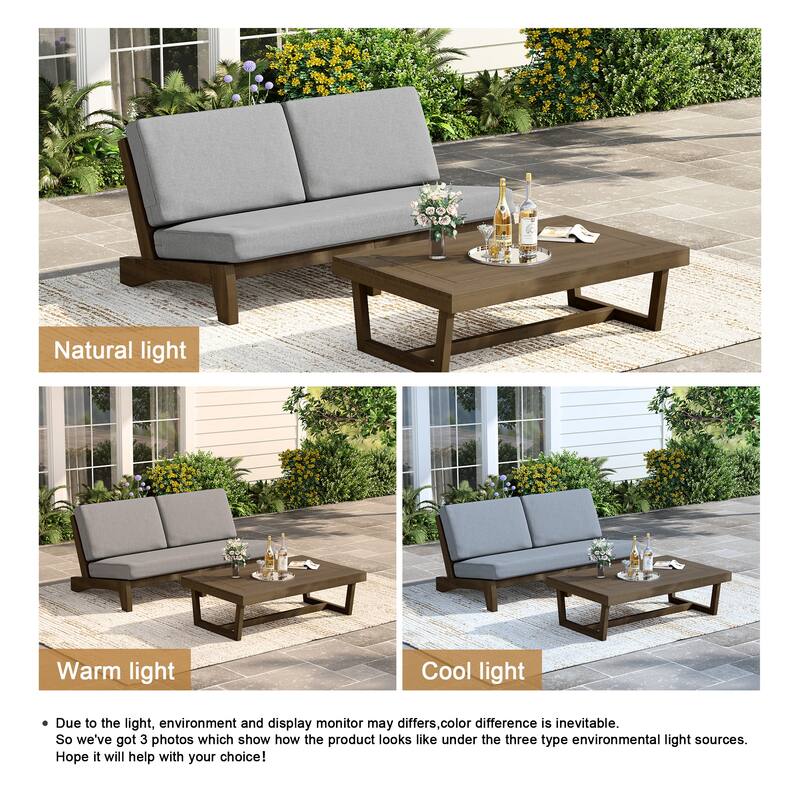 3 Seat Wood 64" W Cushioned Outdoor Patio Sofa with Coffee Table