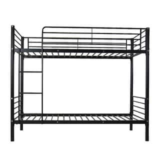 Iron Bed Bunk Bed with Ladder for Kids Twin Size White
