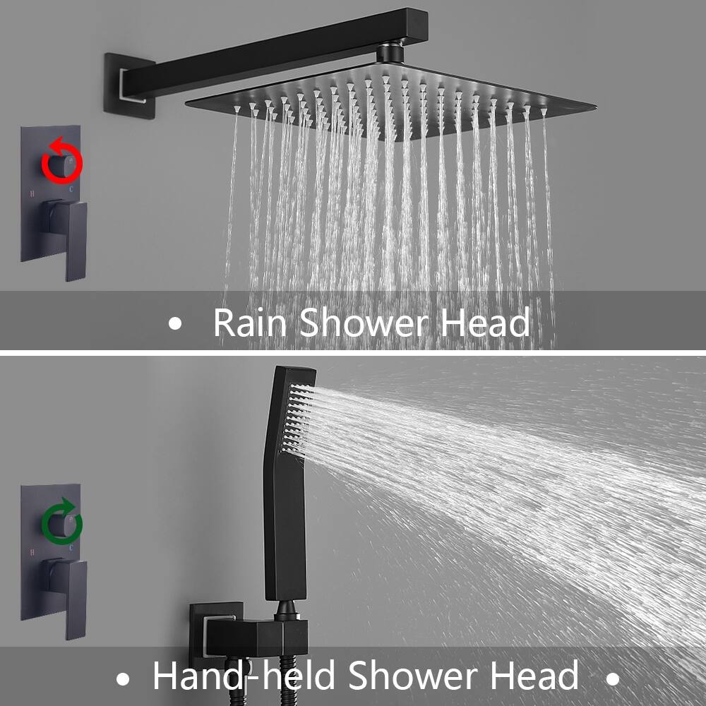 GIVINGTREE Matte Black Shower Faucet System with 10 In. Square Wall