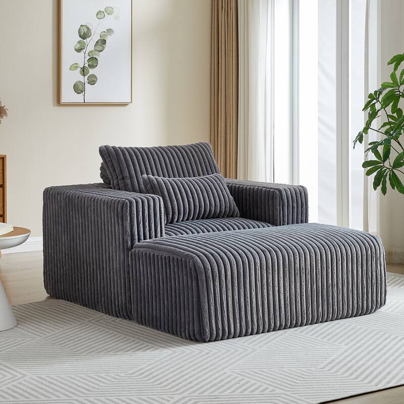Modern 62.5" Corduroy Sponge Sofa with Removable Footrest, No Assembly Required, Cozy Sleeper Chair for Indoor Spaces