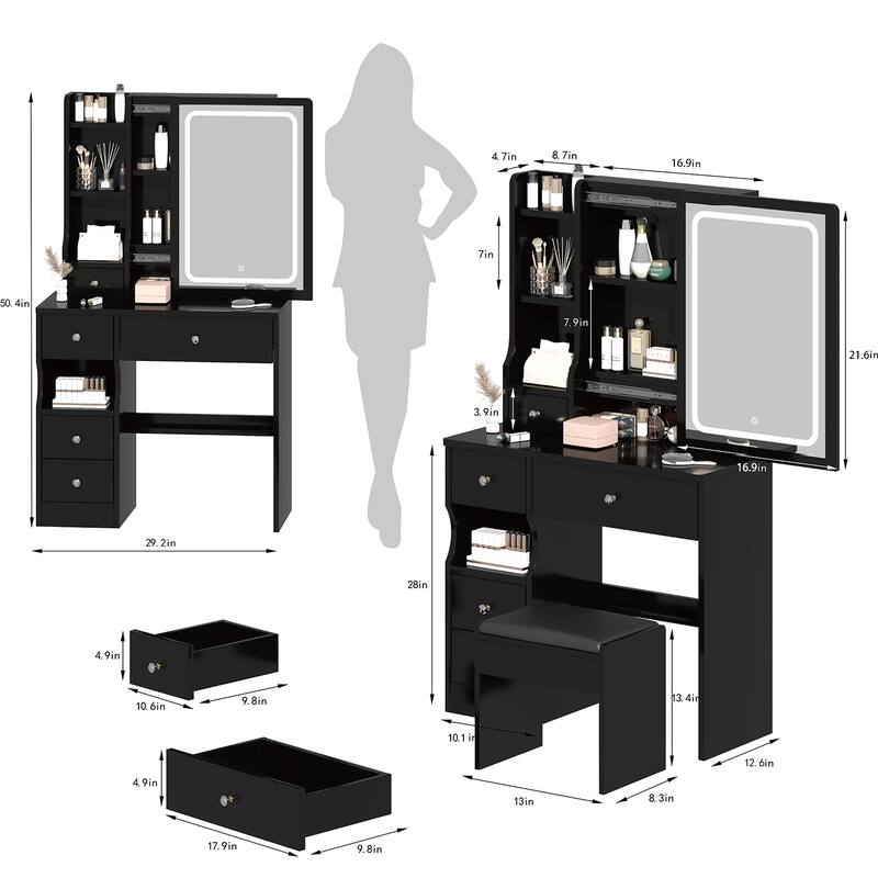 Left Drawer Desktop Makeup Vanity Table