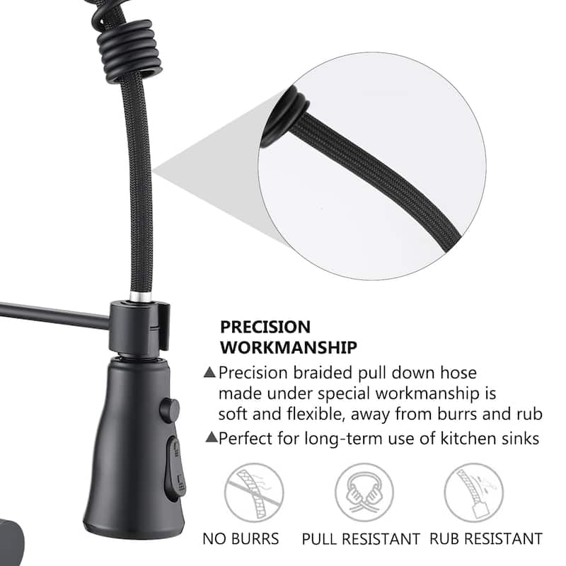 PROOX Double Handle Kitchen Faucet with Pull Out Sprayer Wall Mounted