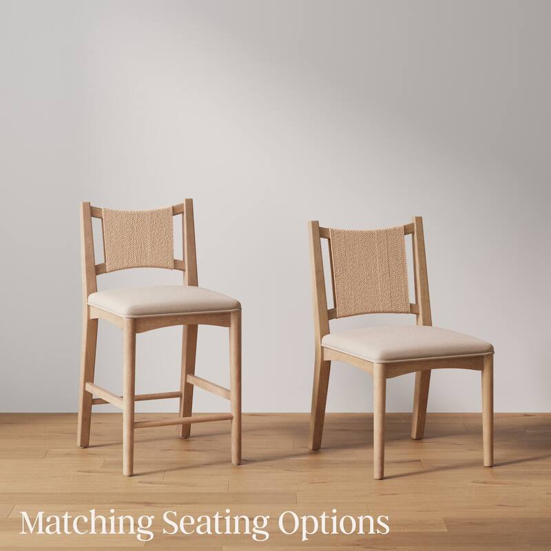 Elodia Upholstered Dining Chair with Seagrass Back Solid Wood Modern Dining Room Chair with Natural Flax Upholstery