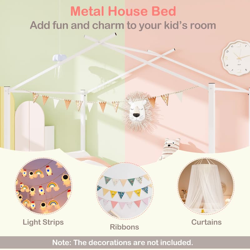 Gymax Full Size Metal House Bed w/ 2 Fabric Drawers Heavy-Duty