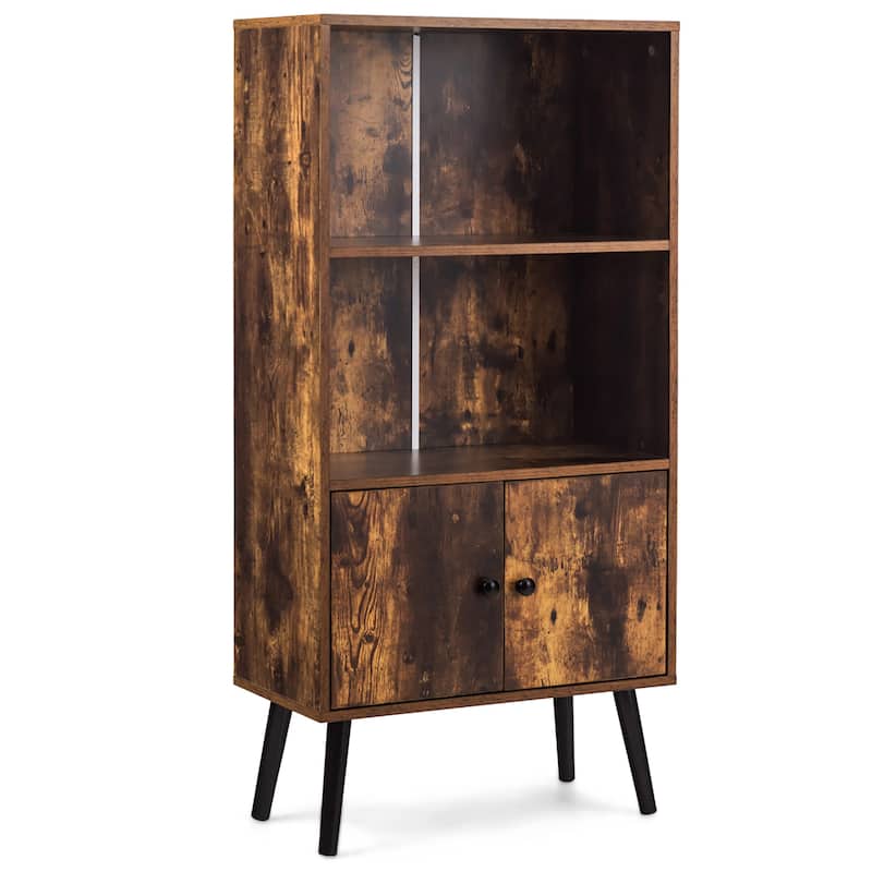 Retro Bookcase Freestanding Bookshelf with 2 Tier Shelves - Brown