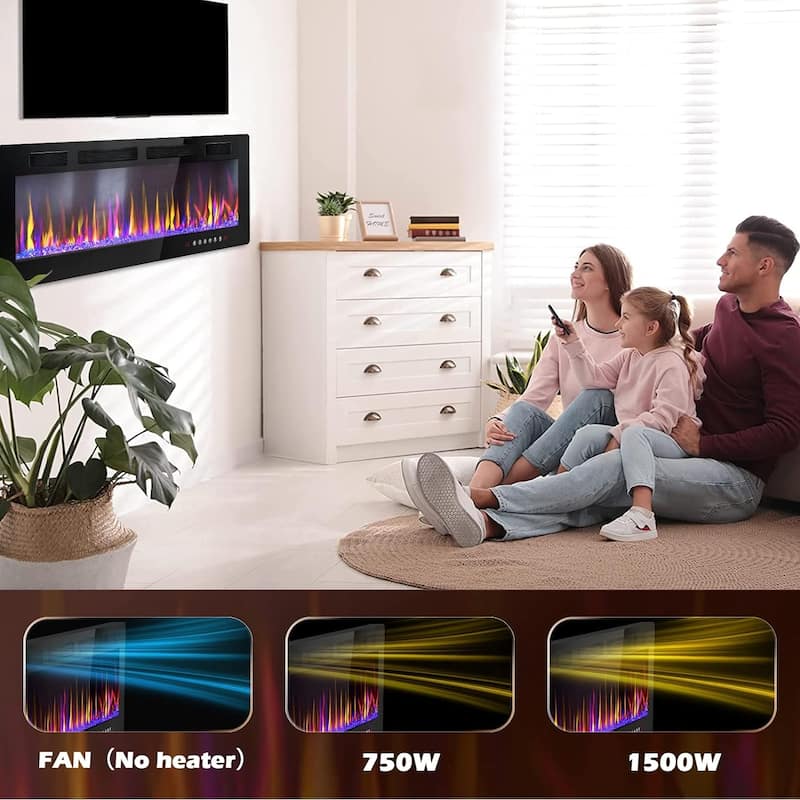 Bossin Electric Fireplace Recessed and Wall Mounted,750/1500W Fireplace Heater and Fireplace with Touch Screen Control Panel
