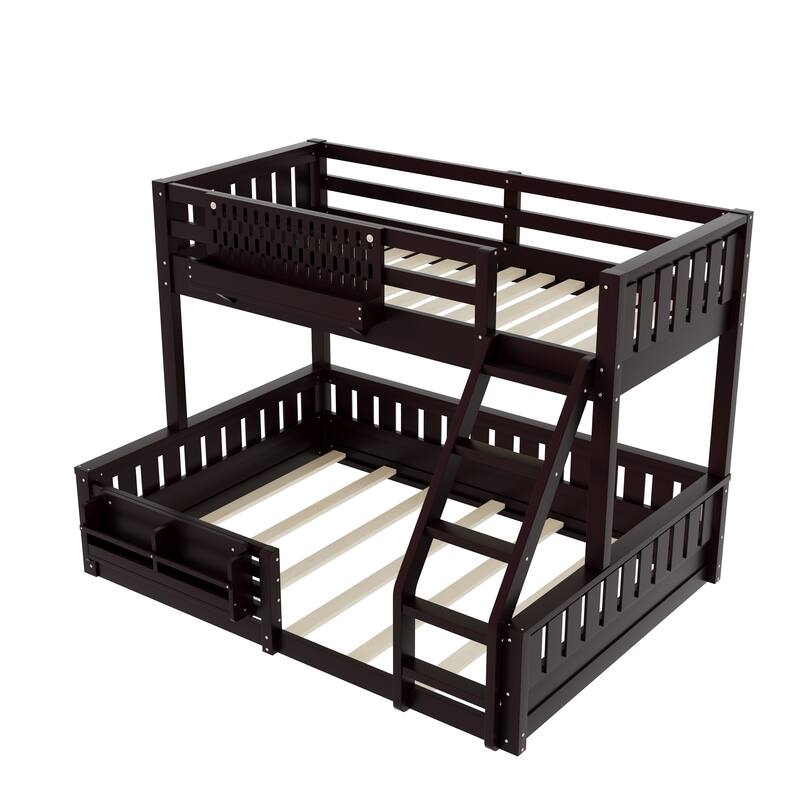 Wooden Bunk Bed of 3 Kinds Size with Pegboard, Bookshelf and Guardrails, Detachable Bunk Bed Convertible 2 Platform Beds