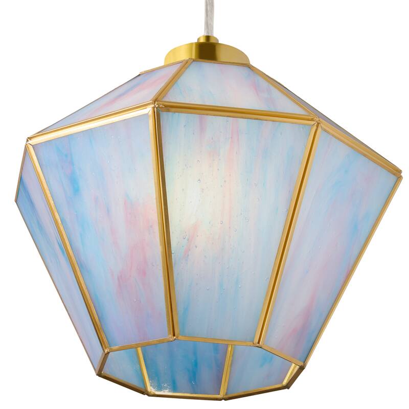 Margaux River of Goods Blue and Pink Stained Glass and Metal 10-Inch Pendant Light with Adjustable Hanging Cord
