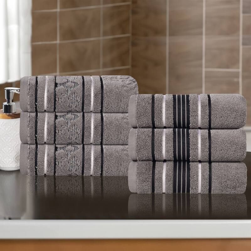 Superior Sadie Zero Twist Cotton Solid and Floral Hand Towel Set of 6