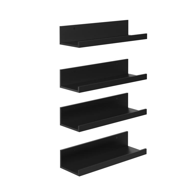 Homy Casa U-Shaped Wall-Mounted Floating Shelf Set of 4, Black & BR