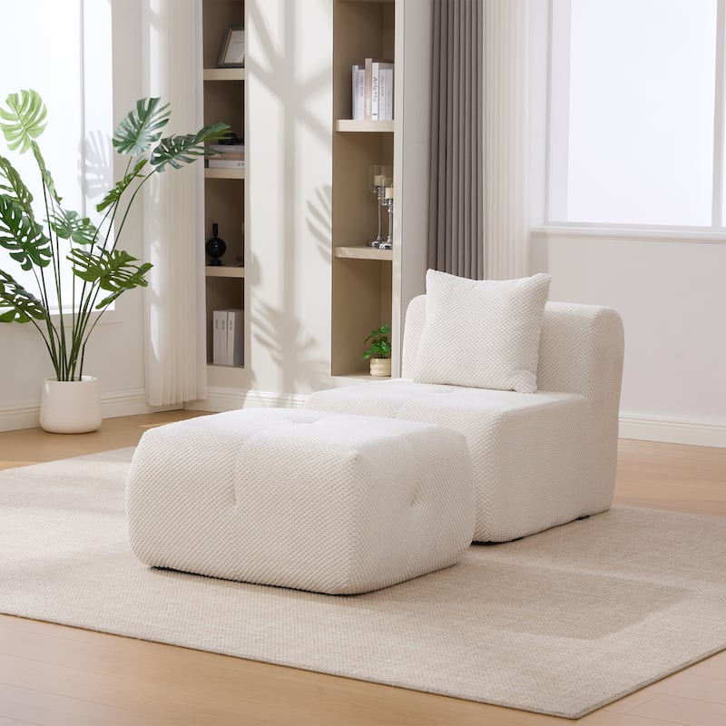 Modern Upholstered Accent Chair with Pillow and Ottoman,No Assembly Required