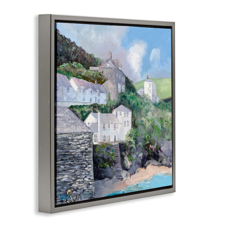 Stupell Coastal Village Beach Framed Floater Canvas Wall Art Design By Meredith Howse