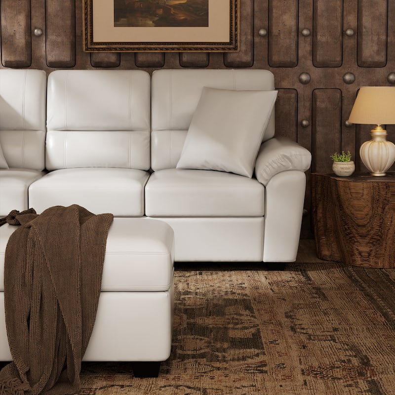 Upholstered Living Room Set, 3 Pieces - Faux Leather Loveseat, Sofa with Ottoman