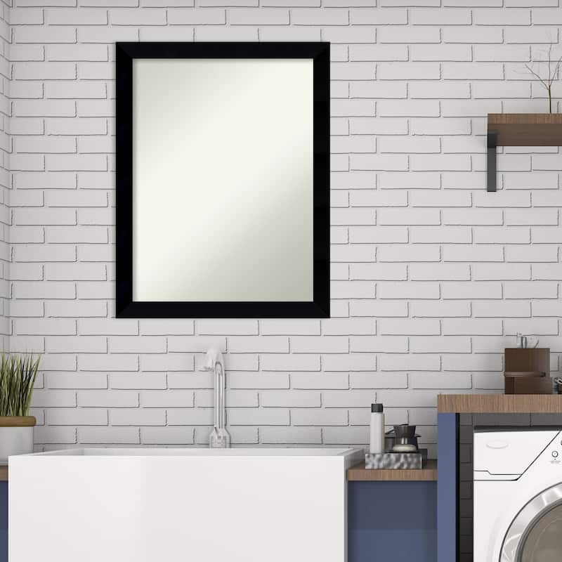 Non-Beveled Wood Bathroom Wall Mirror - Black Museum Frame - Black Museum