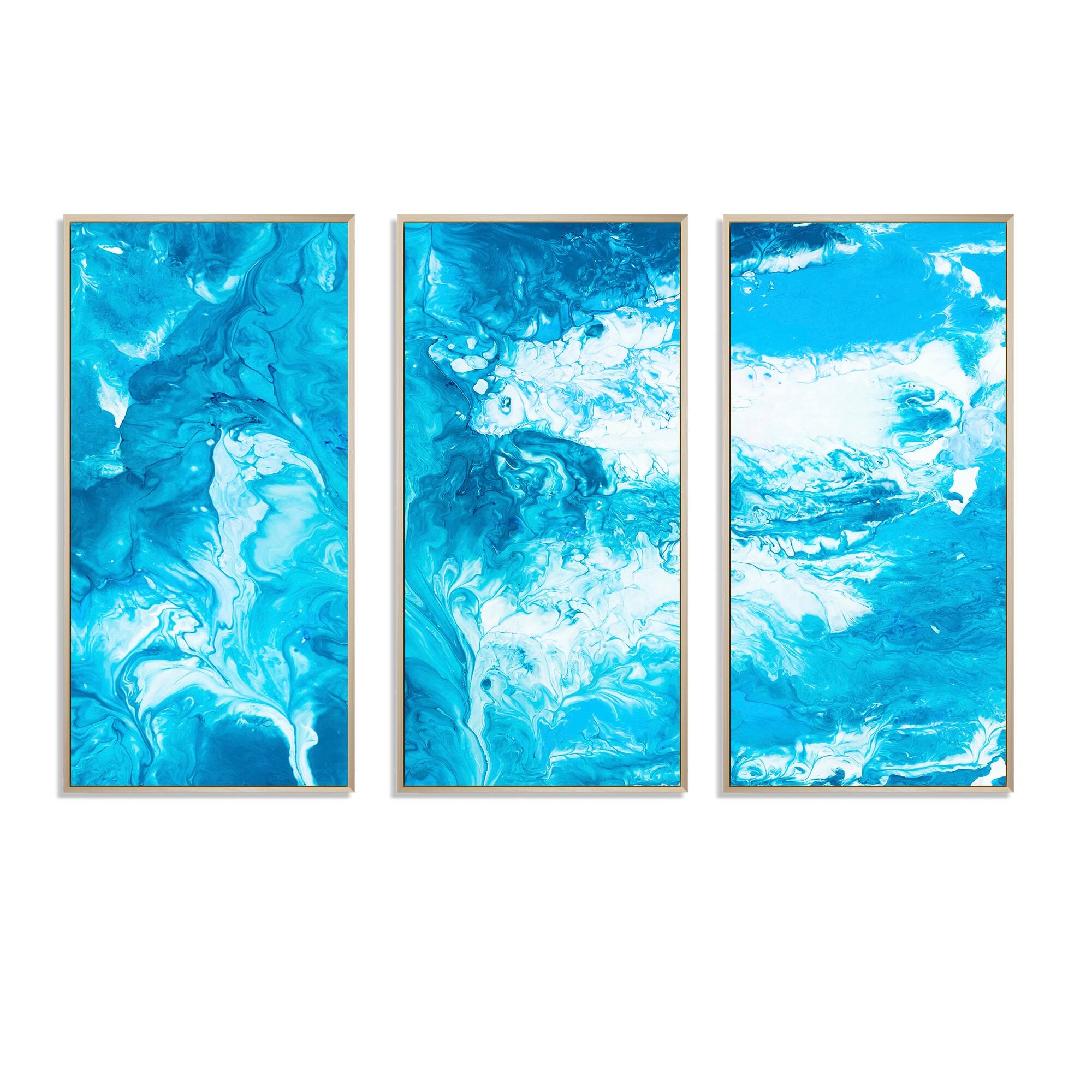 Designart "Liquid Art In Light Blue And Turquoise" Modern Framed Wall
