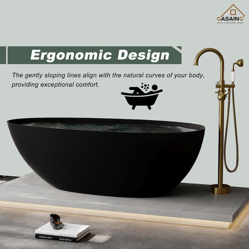 67" Solid Surface Freestanding Bathtub in Matte White/Black/Grey