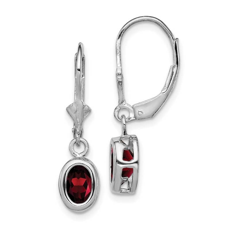 Curata 925 Sterling Silver Bezel 7x5mm Oval Garnet Leverback Earrings 26x7mm
