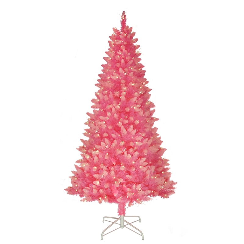 6.5' Fashion Pink Artificial Christmas Tree Clear Inc&escent Lights