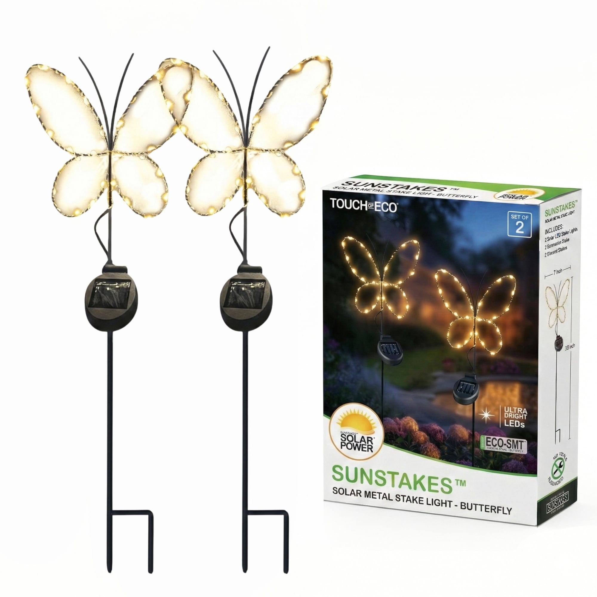 Outdoor Solar Powered Led Decorative Garden Stake Light - 2 Pack White Butterfly - 2 Pack
