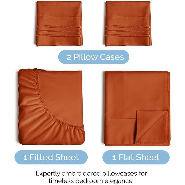CGK Linens 4 Piece Solid Microfiber Deep Pocket Soft Bed Sheet Set