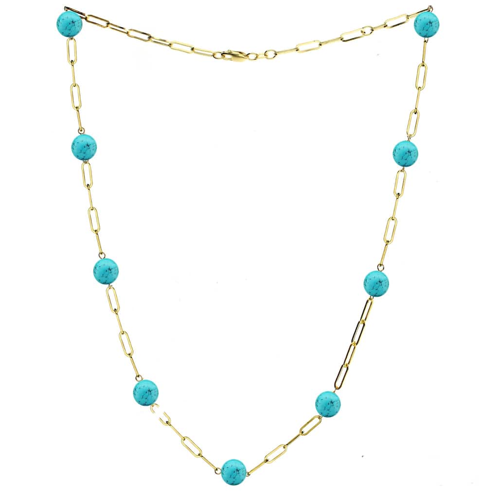 DaVonna Gold Over Sterling Silver Paperclip 8mm Gemstone 18" Necklace with 2" Extender