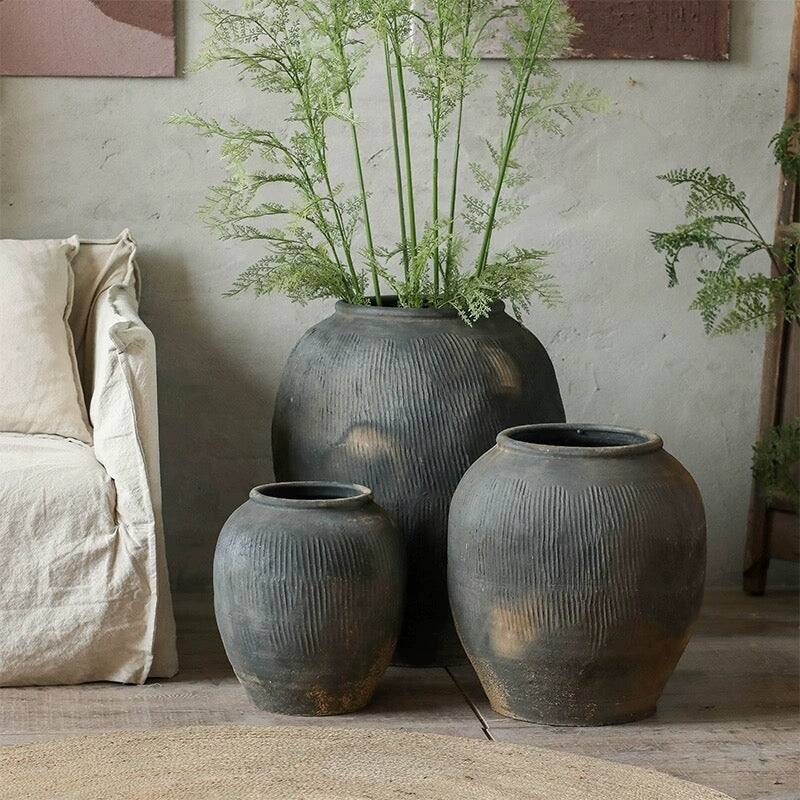 RusticReach Round Earthnware Gray Pot