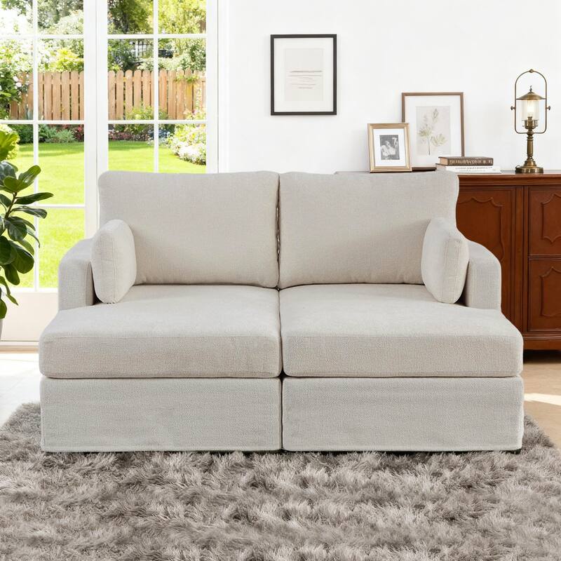 63.4"W Chenille Combination Sofa,Sofa Bed with Cushions & Metal Legs