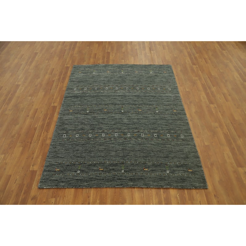 Hand Knotted Oriental 100% Wool Carpet Tribal Animal Pictorial Green Gabbeh Area Rug - 7' 4'' X 5' 6''
