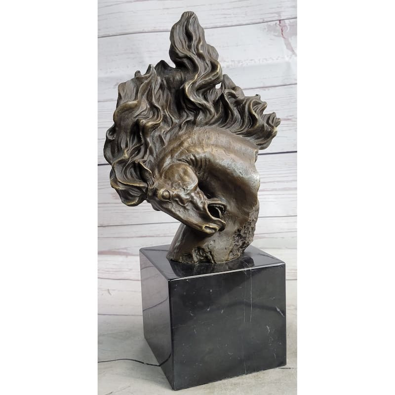 Horse Bronze Bust Stallion Sculpture Figure On Marble Base Figurine Art Signed Milo