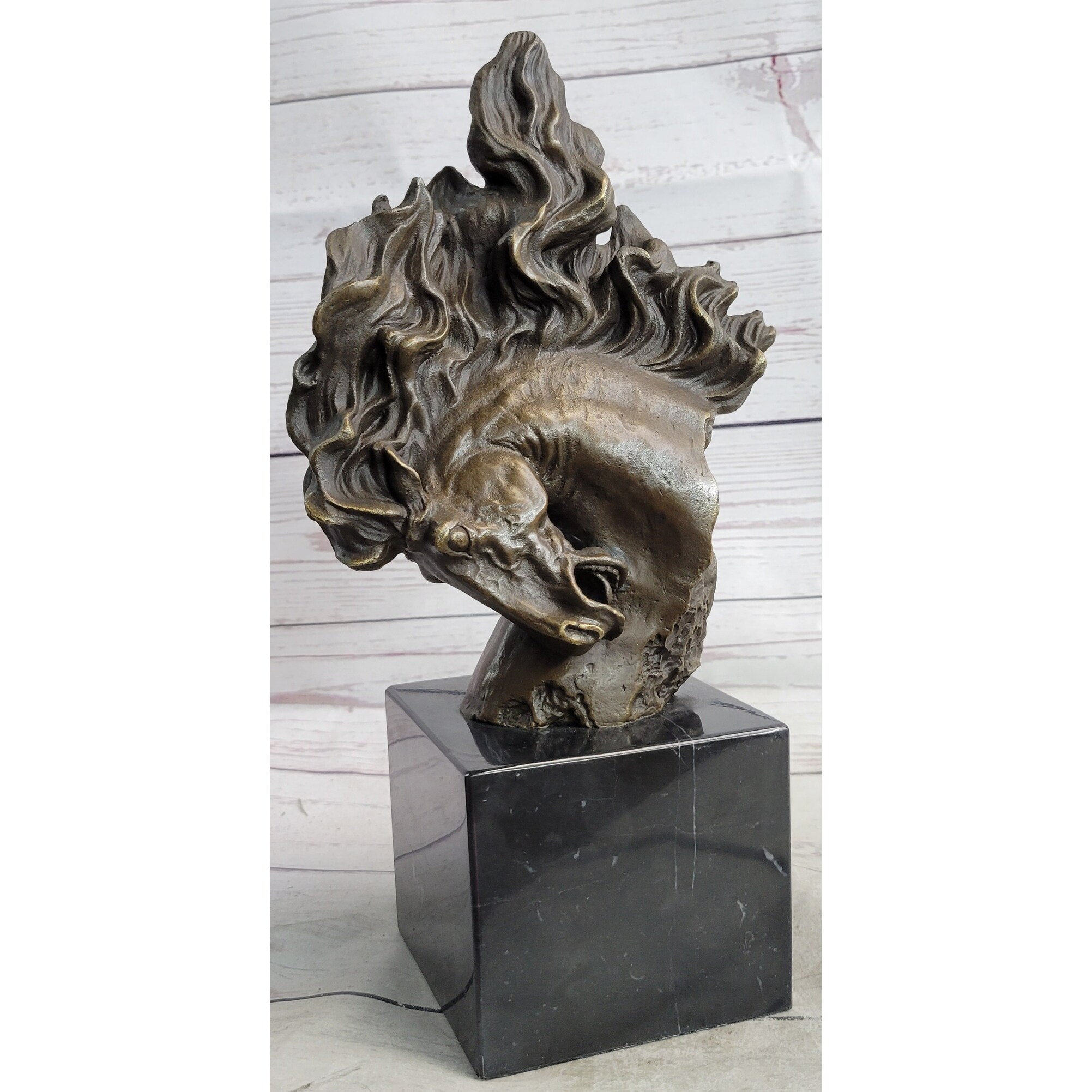Horse Bronze Bust Stallion Sculpture Figure On Marble Base Figurine Art Signed Milo