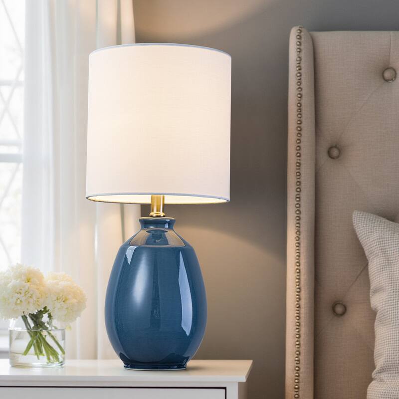 C Cattleya 19in Ceramic Table Lamp with Fabric Linen Shade - Crackle-Blue