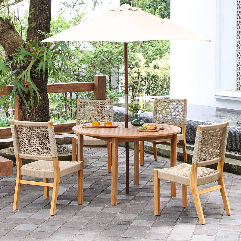 Cambridge Casual Nassau 5-piece Teak Outdoor Dining Set - Natural Teak/Tan Woven Rope