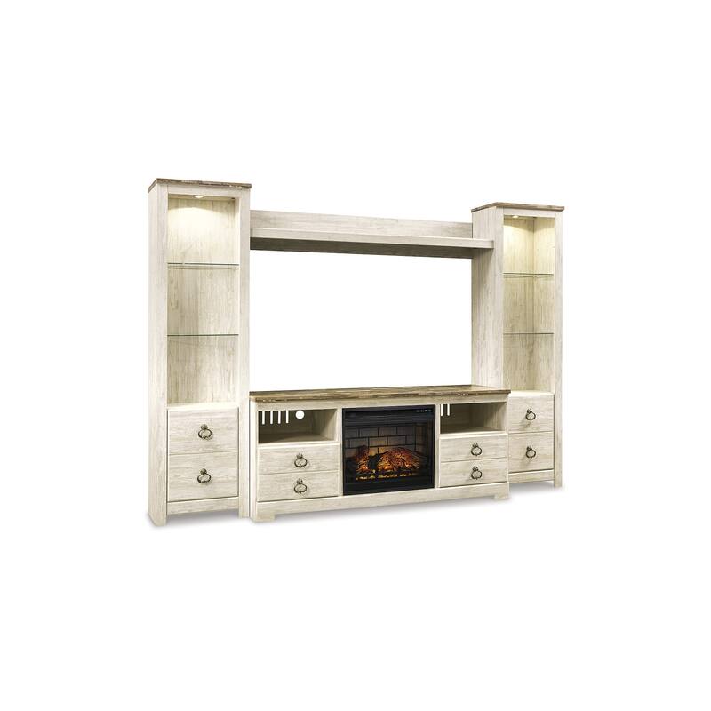 Signature Design by Ashley Willowton Whitewash 4-Piece Entertainment Center with Electric Fireplace