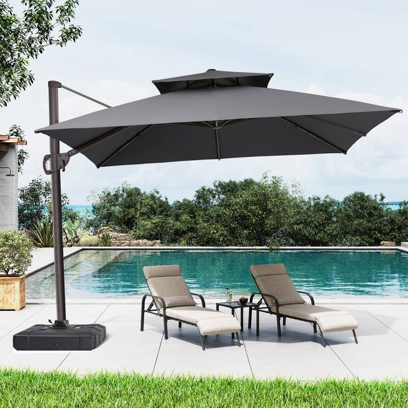 11 x 11 FT Outdoor Patio Cantilever Umbrella with Crank and 360 Degrees Rotation