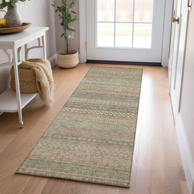 Machine Washable Indoor/ Outdoor Moroccan Stripes Chantille Rug - Khaki - 2'3" x 7'6"