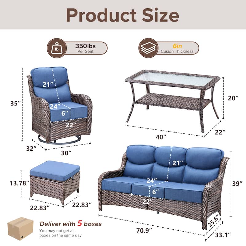 Gymojoy 8-Piece Patio Furniture Set with Swivel Glider Chairs, 6-Inch Ultra-Plush Cushions & Water-Resistant Olefin Fabric