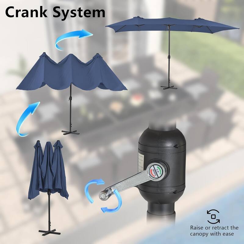 Kullavik 8 Pieces Outdoor Dining Set with 6 Swivel Chairs, X-Leg Table and Double-Sided Umbrella